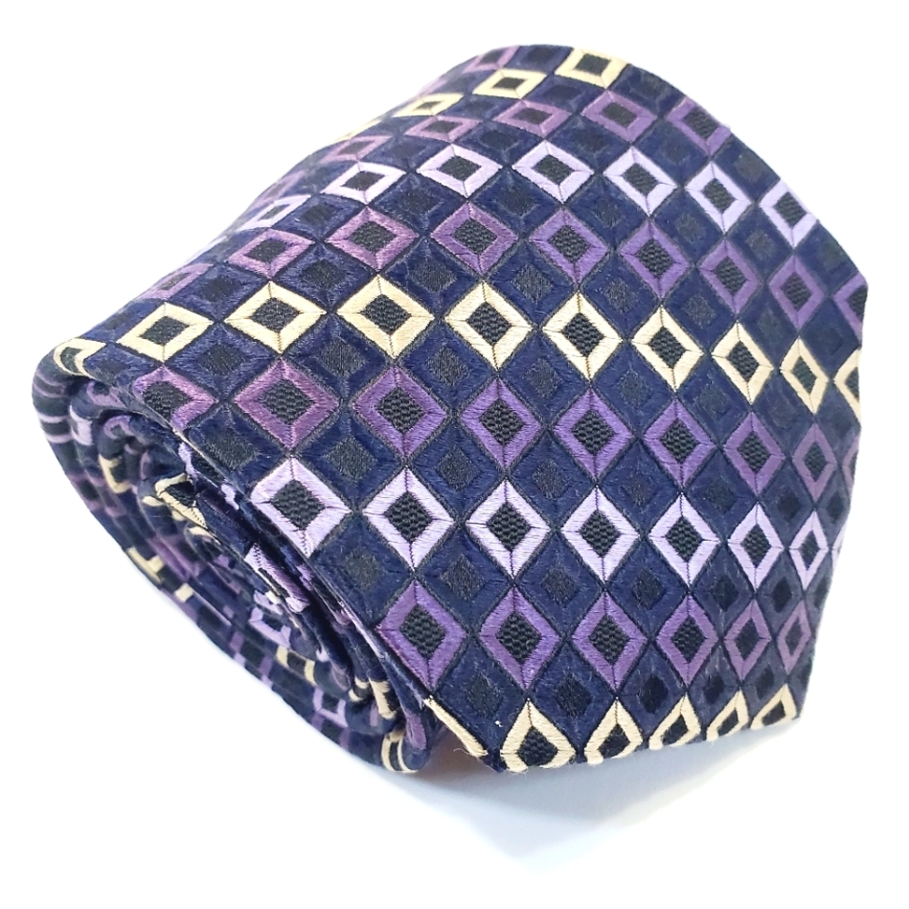 Stefano Conti Necktie Purple Geometric Pattern Men's Silk Neck Tie Jacquard